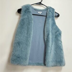 Juniors teal faux fur zipper vest sleeveless faux fur vest blue fur vest